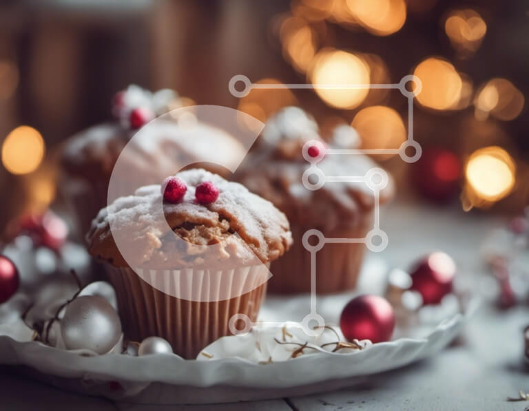 Σετ των 2 Intra Συλλεκτικό Ξύλινο Παζλ Plywood  4mm - Λαχταριστά Muffins με τσιπ σοκολάτας με διακόσμηση Holly Berry Σε Ξύλινο Κουτί - Διαστάσεις: 10x10 cm – 25 κομμάτια