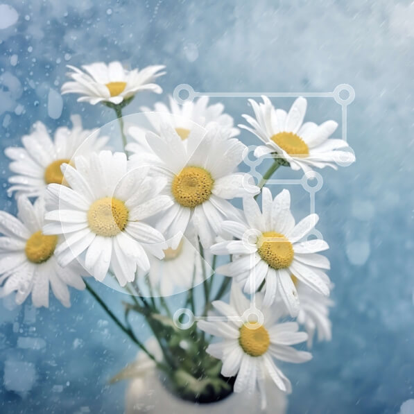 Intra Συλλεκτικό Ξύλινο Παζλ Plywood  4mm - Όμορφη εικόνα λευκών μαργαριτών σε μπλε βάζο Σε Ξύλινο Κουτί - Διαστάσεις: 10x10 cm – 25 κομμάτια