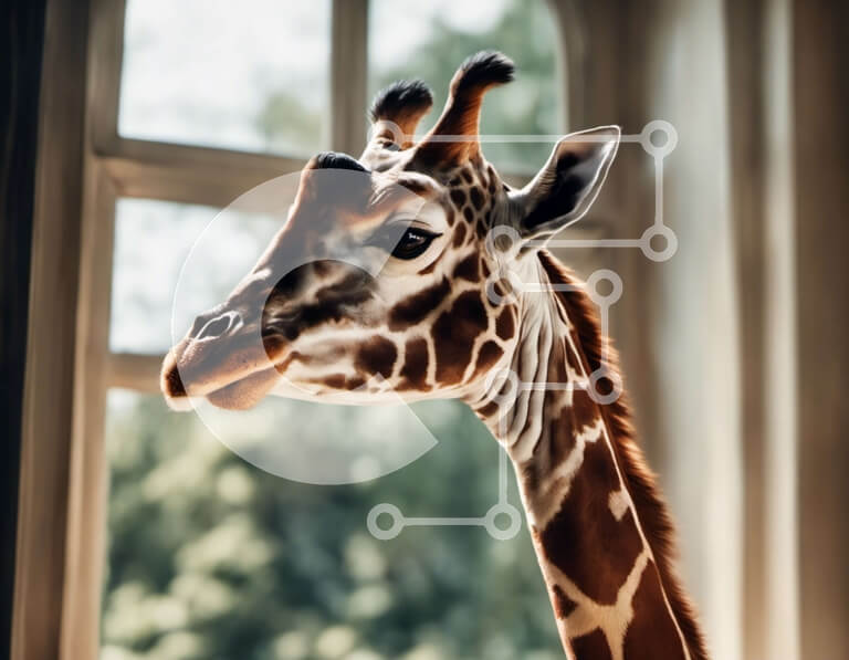 Σετ των 2 Intra Συλλεκτικό Ξύλινο Παζλ Plywood  4mm - Καμηλοπάρδαλη που κοιτάζει έξω από ένα παράθυρο Σε Ξύλινο Κουτί - Διαστάσεις: 10x10 cm – 25 κομμάτια