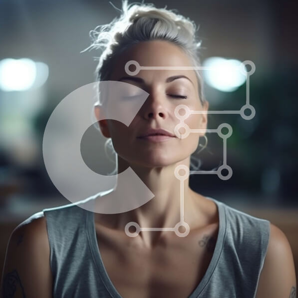 Intra Συλλεκτικό Ξύλινο Παζλ Plywood  4mm - Γυναίκα με γκρι μπλουζάκι που κάθεται στην καρέκλα με κλειστά μάτια Σε Ξύλινο Κουτί - Διαστάσεις Puzzle: 10x10 cm – 25 κομμάτια