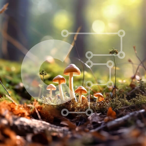 Intra Συλλεκτικό Ξύλινο Παζλ Plywood  4mm - Όμορφη εικόνα πορτοκαλί μανιταριών που μεγαλώνουν σε ένα δάσος Σε Ξύλινο Κουτί - Διαστάσεις: 10x10 cm – 25 κομμάτια