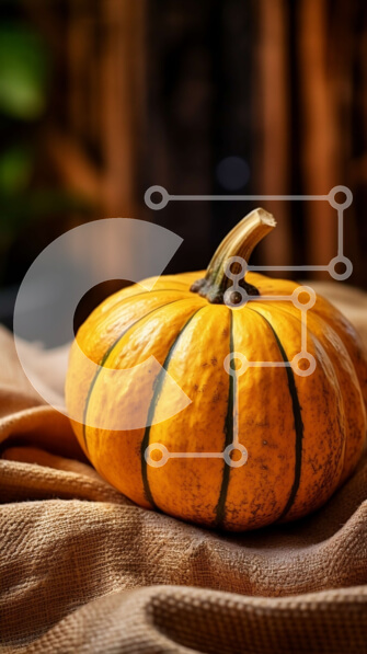 Intra Συλλεκτικό Ξύλινο Παζλ Plywood  4mm - Μικρή πορτοκαλί κολοκύθα σε σάκο λινάτσας Σε Ξύλινο Κουτί - Διαστάσεις Puzzle: 10x10 cm – 25 κομμάτια