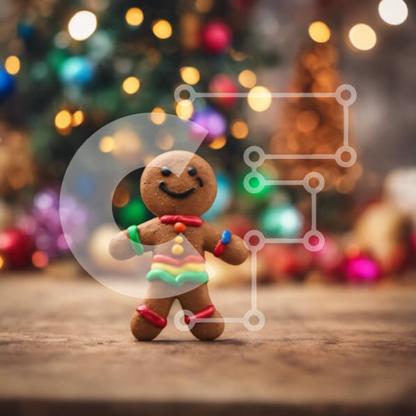 Intra Συλλεκτικό Ξύλινο Παζλ Plywood  4mm - Άνθρωπος με μελόψωμο μπροστά από το χριστουγεννιάτικο δέντρο Σε Ξύλινο Κουτί - Διαστάσεις: 10x10 cm – 25 κομμάτια