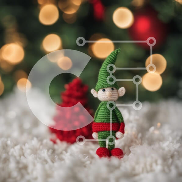 Intra Συλλεκτικό Ξύλινο Παζλ Plywood  4mm - Κροσέ κούκλα ξωτικού στο χιόνι με διακοσμητικό χριστουγεννιάτικο δέντρο Σε Ξύλινο Κουτί - Διαστάσεις Puzzle: 10x10 cm – 25 κομμάτια