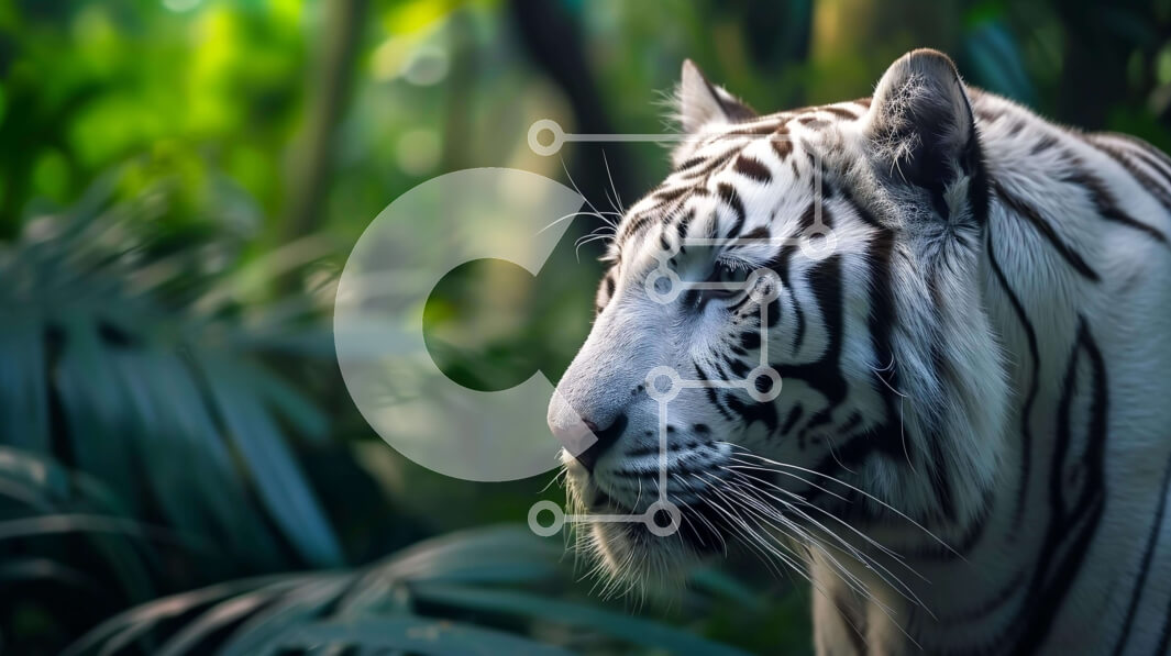 Σετ των 2 Intra Συλλεκτικό Ξύλινο Παζλ Plywood  4mm - Λευκή τίγρη στη ζούγκλα με πράσινο φύλλωμα Σε Ξύλινο Κουτί - Διαστάσεις: 10x10 cm – 25 κομμάτια