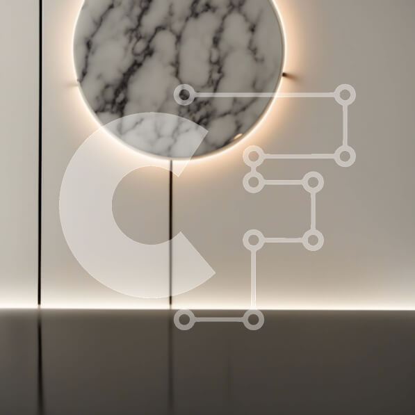 Intra Συλλεκτικό Ξύλινο Παζλ Plywood  4mm - Κυκλική μαρμάρινη τέχνη τοίχων που φωτίζεται από λευκά φώτα Σε Ξύλινο Κουτί - Διαστάσεις Puzzle: 10x10 cm – 25 κομμάτια