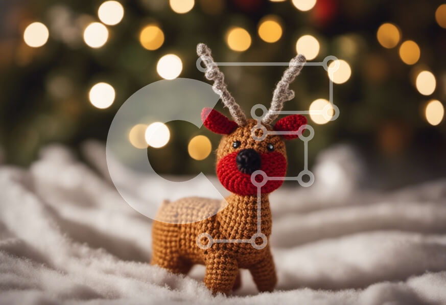 Intra Συλλεκτικό Ξύλινο Παζλ Plywood  4mm - Κροσέ τάρανδοι στο χιόνι με φωτισμένο χριστουγεννιάτικο δέντρο Σε Ξύλινο Κουτί - Διαστάσεις: 10x10 cm – 25 κομμάτια