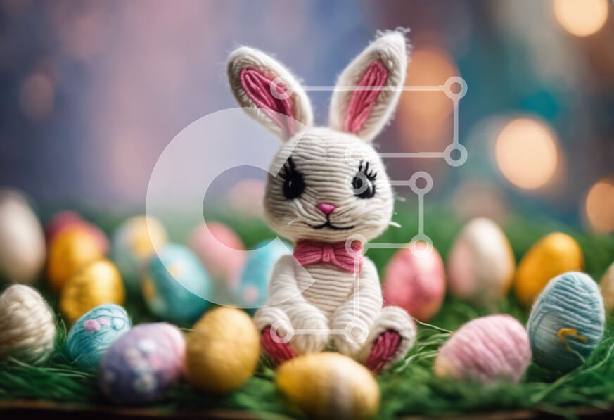 Intra Συλλεκτικό Ξύλινο Παζλ Plywood  4mm - Πλεκτό λαγουδάκι με πασχαλινά αυγά σε γρασίδι Σε Ξύλινο Κουτί - Διαστάσεις Puzzle: 10x10 cm – 25 κομμάτια