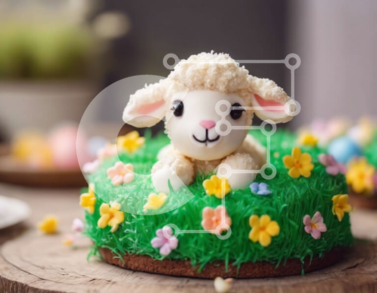 Intra Συλλεκτικό Ξύλινο Παζλ Plywood  4mm - Τούρτα με πρόβατα με γρασίδι και λουλούδια με θέμα το Πάσχα Σε Ξύλινο Κουτί - Διαστάσεις: 10x10 cm – 25 κομμάτια