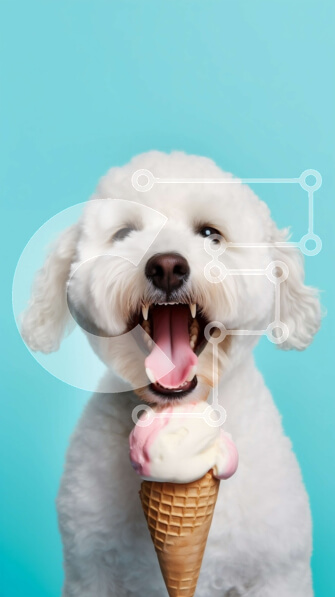 Σετ των 2 Intra Συλλεκτικό Ξύλινο Παζλ Plywood  4mm - Αξιολάτρευτη εικόνα ενός λευκού σκύλου με ένα ροζ χωνάκι παγωτού Σε Ξύλινο Κουτί - Διαστάσεις: 10x10 cm – 25 κομμάτια