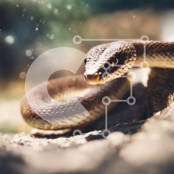 Intra Συλλεκτικό Ξύλινο Παζλ Plywood  4mm - Κοντινή όψη ενός καφέ φιδιού με ορατούς κυνόδοντες Σε Ξύλινο Κουτί - Διαστάσεις: 10x10 cm – 25 κομμάτια