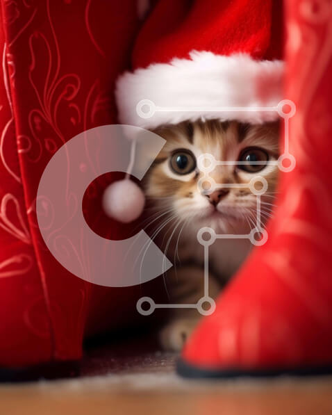 Σετ των 2 Intra Συλλεκτικό Ξύλινο Παζλ Plywood  4mm - Περίεργη γάτα που κρυφοκοιτάζει μέσα από μια κόκκινη μπότα Σε Ξύλινο Κουτί - Διαστάσεις: 10x10 cm – 25 κομμάτια