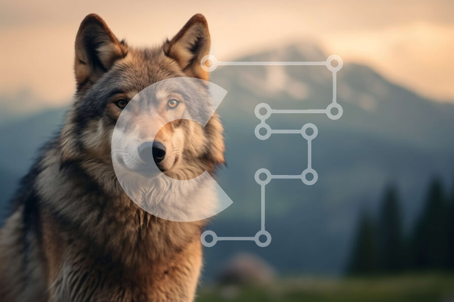 Σετ των 2 Intra Συλλεκτικό Ξύλινο Παζλ Plywood  4mm - Όμορφη εικόνα ενός γκρίζου λύκου σε ένα χορταριασμένο λιβάδι Σε Ξύλινο Κουτί - Διαστάσεις: 10x10 cm – 25 κομμάτια