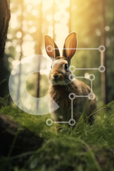 Σετ των 2 Intra Συλλεκτικό Ξύλινο Παζλ Plywood  4mm - Χαριτωμένη εικόνα ενός κουνελιού σε ένα ηλιόλουστο δάσος Σε Ξύλινο Κουτί - Διαστάσεις: 10x10 cm – 25 κομμάτια