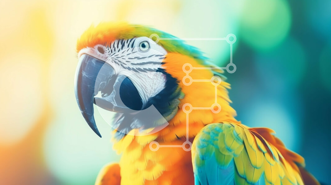 Σετ των 2 Intra Συλλεκτικό Ξύλινο Παζλ Plywood  4mm - Ζωηρόχρωμος παπαγάλος Macaw που στέκεται στο προσκήνιο Σε Ξύλινο Κουτί - Διαστάσεις: 10x10 cm – 25 κομμάτια