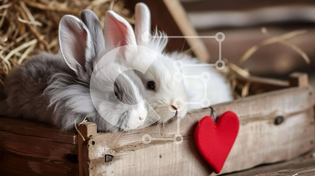 Intra Συλλεκτικό Ξύλινο Παζλ Plywood  4mm - Δύο γκρι και άσπρα κουνέλια με κόκκινη καρδιά στολίδι Σε Ξύλινο Κουτί - Διαστάσεις: 10x10 cm – 25 κομμάτια