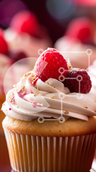 Intra Συλλεκτικό Ξύλινο Παζλ Plywood  4mm - Κοντινή εικόνα ενός cupcake με λευκό παγωμένο και σμέουρα Σε Ξύλινο Κουτί - Διαστάσεις: 10x10 cm – 25 κομμάτια