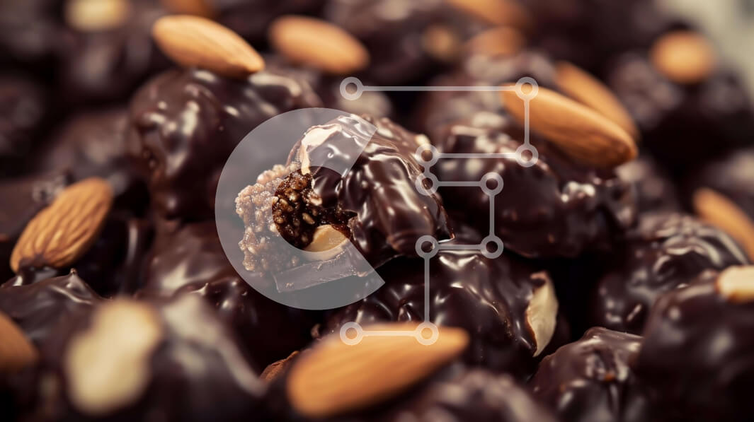 Σετ των 2 Intra Συλλεκτικό Ξύλινο Παζλ Plywood  4mm - Κοντινό πλάνο με αμύγδαλα με σοκολάτα και ανάμεικτους ξηρούς καρπούς Σε Ξύλινο Κουτί - Διαστάσεις: 10x10 cm – 25 κομμάτια