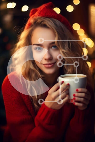 Intra Συλλεκτικό Ξύλινο Παζλ Plywood  4mm - Νεαρή γυναίκα που απολαμβάνει την περίοδο των διακοπών μπροστά από ένα χριστουγεννιάτικο δέντρο Σε Ξύλινο Κουτί - Διαστάσεις: 10x10 cm – 25 κομμάτια