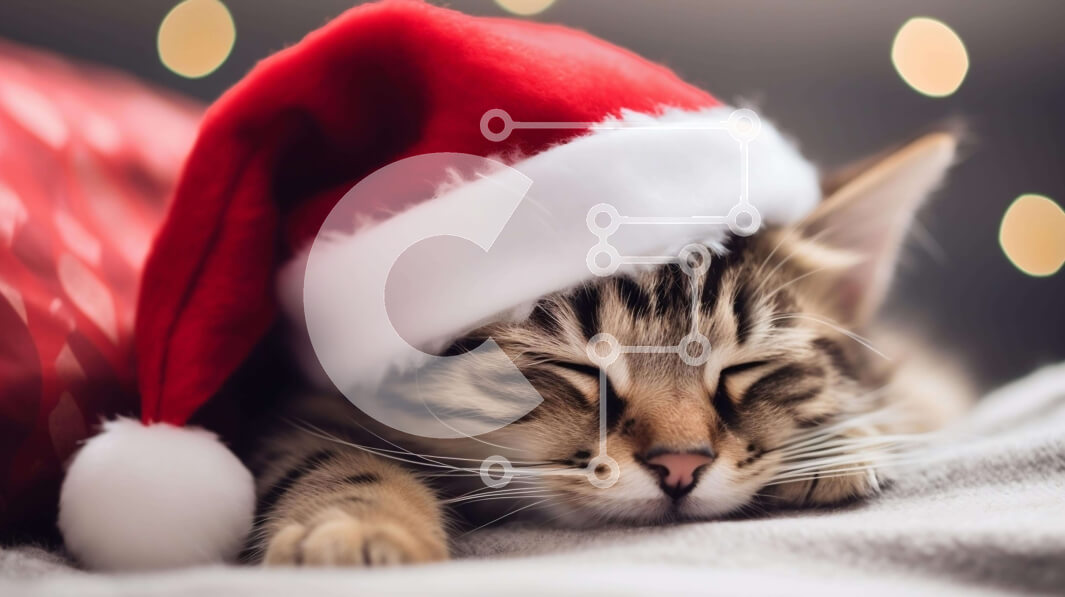 Σετ των 2 Intra Συλλεκτικό Ξύλινο Παζλ Plywood  4mm - Γάτα που κοιμάται με καπέλο Άγιου Βασίλη Σε Ξύλινο Κουτί - Διαστάσεις: 10x10 cm – 25 κομμάτια