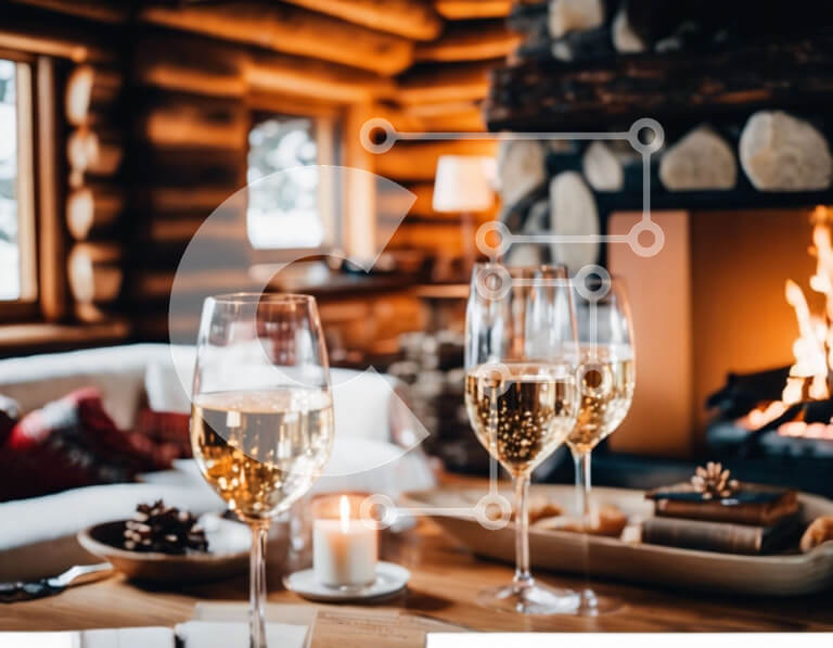 Σετ των 2 Intra Συλλεκτικό Ξύλινο Παζλ Plywood  4mm - Ποτήρια κρασιού σε ξύλινο τραπέζι με σαμπάνια και κεριά Σε Ξύλινο Κουτί - Διαστάσεις: 10x10 cm – 25 κομμάτια