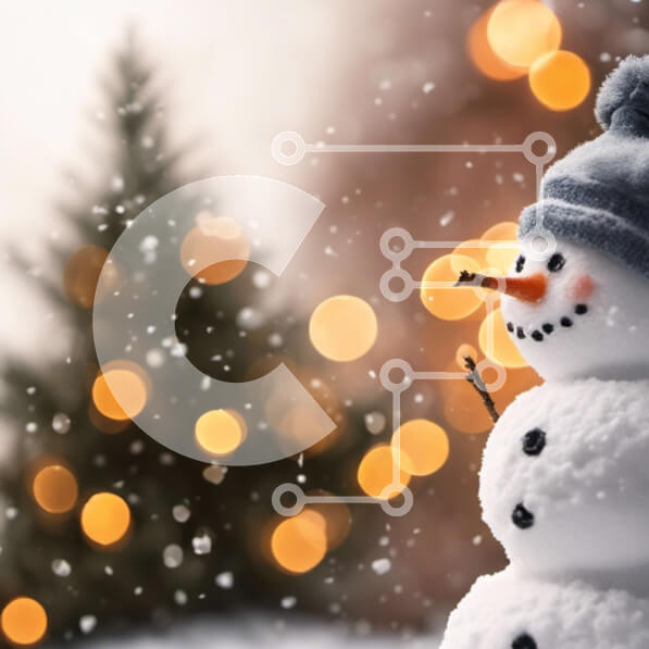 Intra Συλλεκτικό Ξύλινο Παζλ Plywood  4mm - Χιονάνθρωπος μπροστά από ένα διακοσμημένο χριστουγεννιάτικο δέντρο με νιφάδες χιονιού που πέφτουν Σε Ξύλινο Κουτί - Διαστάσεις: 10x10 cm – 25 κομμάτια