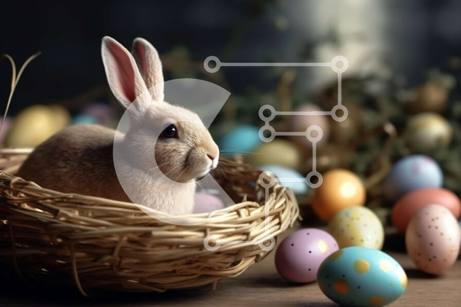 Σετ των 2 Intra Συλλεκτικό Ξύλινο Παζλ Plywood  4mm - Αξιολάτρευτο καφέ κουνέλι που κάθεται σε μια φωλιά με πασχαλινά αυγά Σε Ξύλινο Κουτί - Διαστάσεις: 10x10 cm – 25 κομμάτια