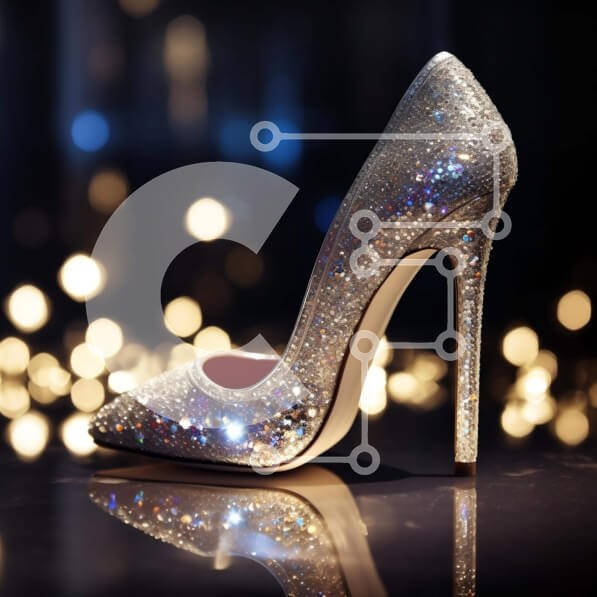 Σετ των 2 Intra Συλλεκτικό Ξύλινο Παζλ Plywood  4mm - Ασημένιο γκλίτερ ψηλοτάκουνο παπούτσι σε φωτισμένο φόντο Σε Ξύλινο Κουτί - Διαστάσεις: 10x10 cm – 25 κομμάτια