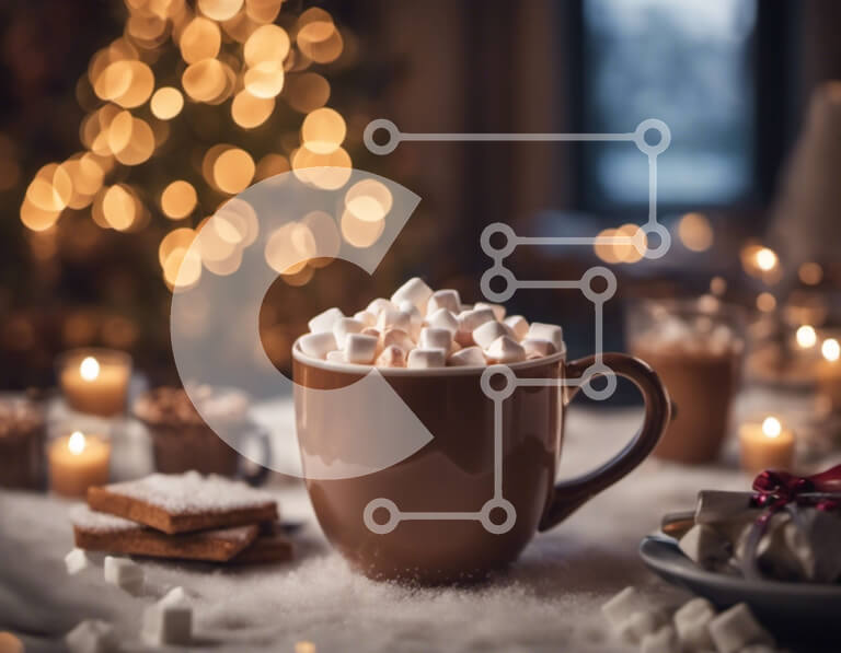 Intra Συλλεκτικό Ξύλινο Παζλ Plywood  4mm - Ζεστό κακάο με Marshmallows και Χριστουγεννιάτικα στολίδια Σε Ξύλινο Κουτί - Διαστάσεις: 10x10 cm – 25 κομμάτια