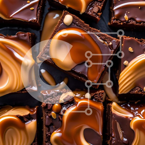 Σετ των 2 Intra Συλλεκτικό Ξύλινο Παζλ Plywood  4mm - Κοντινό πλάνο Brownies σοκολάτας με σάλτσα καραμέλας Σε Ξύλινο Κουτί - Διαστάσεις: 10x10 cm – 25 κομμάτια