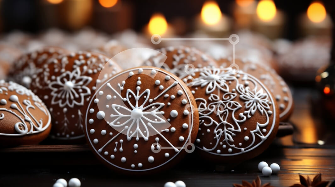 Σετ των 2 Intra Συλλεκτικό Ξύλινο Παζλ Plywood  4mm - Νόστιμα μπισκότα μελόψωμο σε ένα ξύλινο τραπέζι Σε Ξύλινο Κουτί - Διαστάσεις: 10x10 cm – 25 κομμάτια