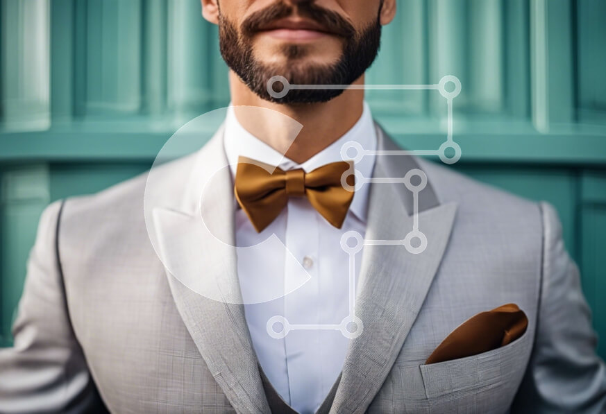 Intra Συλλεκτικό Ξύλινο Παζλ Plywood  4mm - Άνδρας με γκρι κοστούμι και σμόκιν με πορτοκαλί παπιγιόν Σε Ξύλινο Κουτί - Διαστάσεις Puzzle: 10x10 cm – 25 κομμάτια