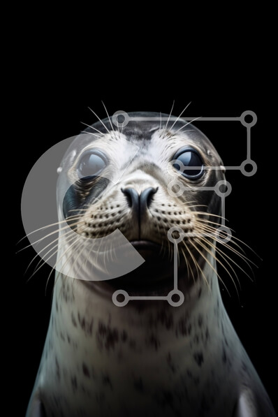 Σετ των 2 Intra Συλλεκτικό Ξύλινο Παζλ Plywood  4mm - Εκπληκτική κοντινή εικόνα του προσώπου μιας φώκιας σε μαύρο φόντο Σε Ξύλινο Κουτί - Διαστάσεις: 10x10 cm – 25 κομμάτια