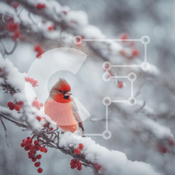 Intra Συλλεκτικό Ξύλινο Παζλ Plywood  4mm - Κόκκινος καρδινάλιος στο αειθαλές κλαδί δέντρου στο χιόνι Σε Ξύλινο Κουτί - Διαστάσεις: 10x10 cm – 25 κομμάτια