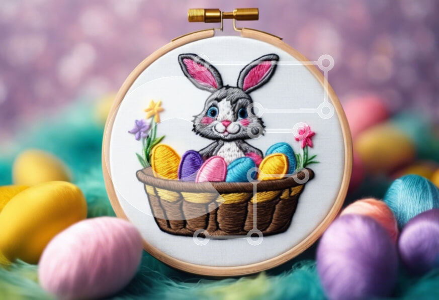 Intra Συλλεκτικό Ξύλινο Παζλ Plywood  4mm - Κεντητικό τσέρκι με πασχαλινό θέμα με λαγουδάκι και αυγά Σε Ξύλινο Κουτί - Διαστάσεις Puzzle: 10x10 cm – 25 κομμάτια