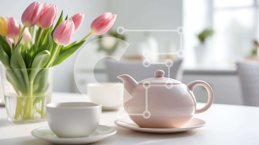 Σετ των 2 Intra Συλλεκτικό Ξύλινο Παζλ Plywood  4mm - Ροζ τσαγιέρα και φλιτζάνια με μπουκέτα με τουλίπες Σε Ξύλινο Κουτί - Διαστάσεις: 10x10 cm – 25 κομμάτια