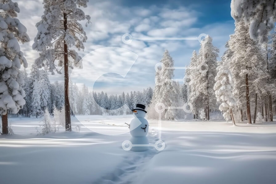 Intra Συλλεκτικό Ξύλινο Παζλ Plywood  4mm - Όμορφη εικόνα ενός χιονάνθρωπου στο γαλήνιο χιονισμένο δάσος Σε Ξύλινο Κουτί - Διαστάσεις: 10x10 cm – 25 κομμάτια