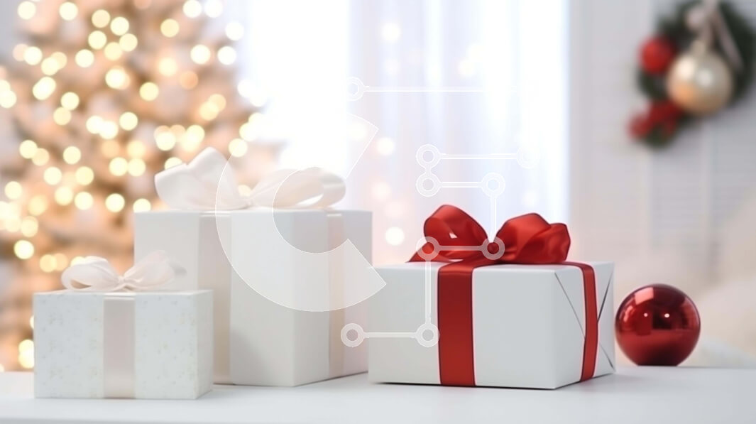 Intra Συλλεκτικό Ξύλινο Παζλ Plywood  4mm - Λευκά κουτιά δώρων με κόκκινες κορδέλες σε ένα τραπέζι Σε Ξύλινο Κουτί - Διαστάσεις: 10x10 cm – 25 κομμάτια