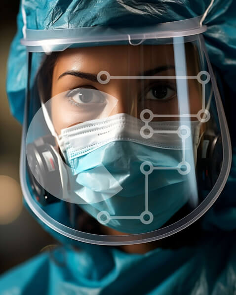 Intra Συλλεκτικό Ξύλινο Παζλ Plywood  4mm - Σοβαρή γυναίκα γιατρός με μπλε χειρουργική τουαλέτα και μάσκα προσώπου Σε Ξύλινο Κουτί - Διαστάσεις Puzzle: 10x10 cm – 25 κομμάτια