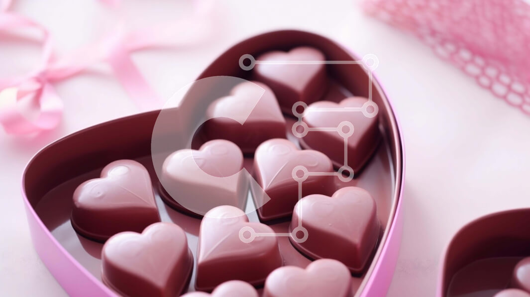 Intra Συλλεκτικό Ξύλινο Παζλ Plywood  4mm - Σοκολάτες σε σχήμα καρδιάς για την ημέρα του Αγίου Βαλεντίνου σε ροζ κουτί Σε Ξύλινο Κουτί - Διαστάσεις: 10x10 cm – 25 κομμάτια