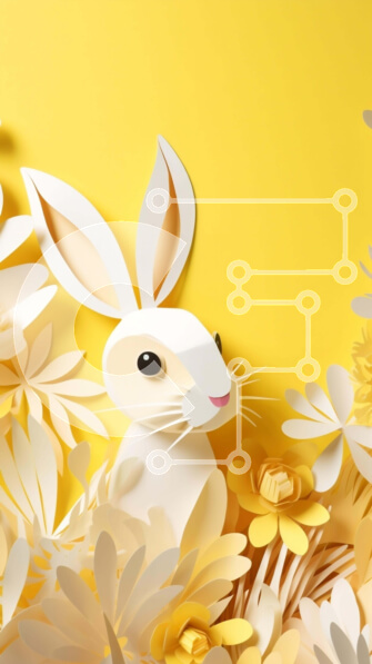 Σετ των 2 Intra Συλλεκτικό Ξύλινο Παζλ Plywood  4mm - Λευκό λαγουδάκι κομμένο από κίτρινα λουλούδια και φύλλα Σε Ξύλινο Κουτί - Διαστάσεις: 10x10 cm – 25 κομμάτια