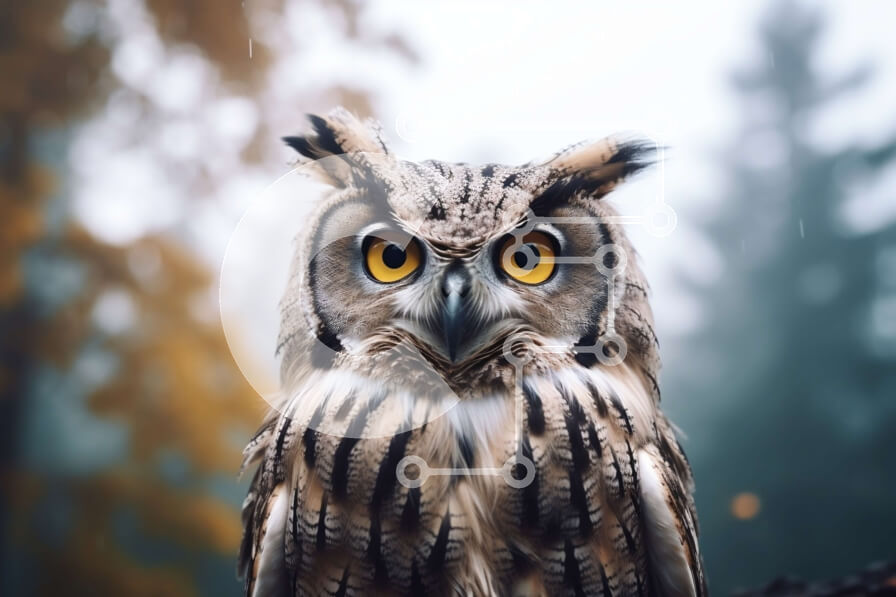 Σετ των 2 Intra Συλλεκτικό Ξύλινο Παζλ Plywood  4mm - Κουκουβάγια που κάθεται σε ένα κλαδί δέντρου στη βροχή Σε Ξύλινο Κουτί - Διαστάσεις: 10x10 cm – 25 κομμάτια