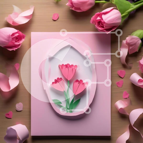 Σετ των 2 Intra Συλλεκτικό Ξύλινο Παζλ Plywood  4mm - Χάρτινο κόψιμο σε σχήμα καρδιάς με ροζ τουλίπες και κορδέλες Σε Ξύλινο Κουτί - Διαστάσεις: 10x10 cm – 25 κομμάτια