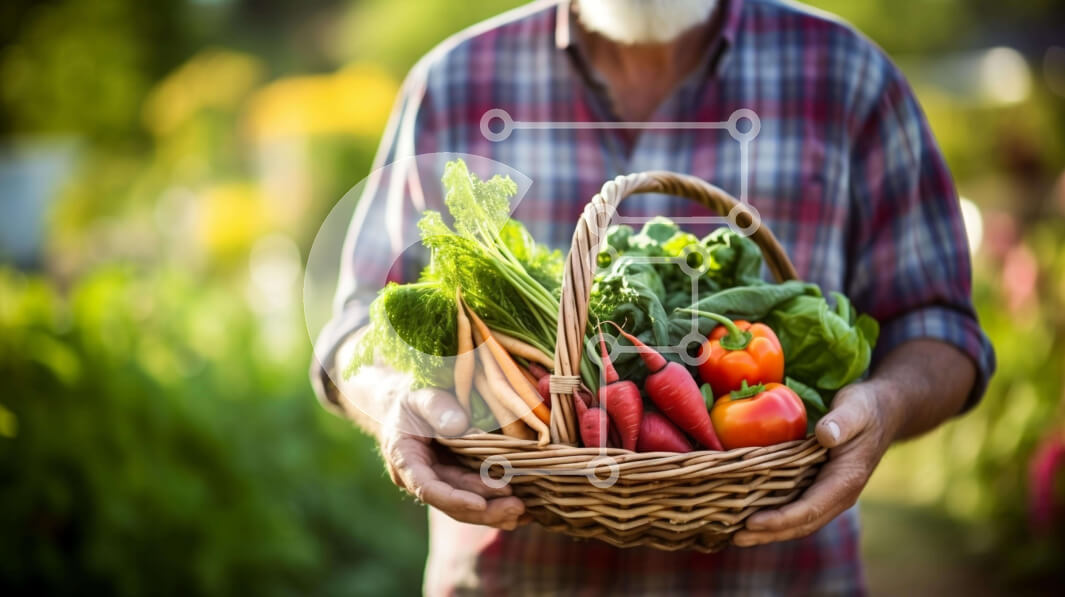 Intra Συλλεκτικό Ξύλινο Παζλ Plywood  4mm - Ηλικιωμένος άνδρας με καλάθι με φρέσκα λαχανικά Σε Ξύλινο Κουτί - Διαστάσεις Puzzle: 10x10 cm – 25 κομμάτια