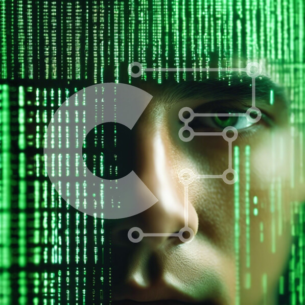 Intra Συλλεκτικό Ξύλινο Παζλ Plywood  4mm - Άνθρωπος σε φόντο δυαδικού κώδικα Σε Ξύλινο Κουτί - Διαστάσεις Puzzle: 10x10 cm – 25 κομμάτια