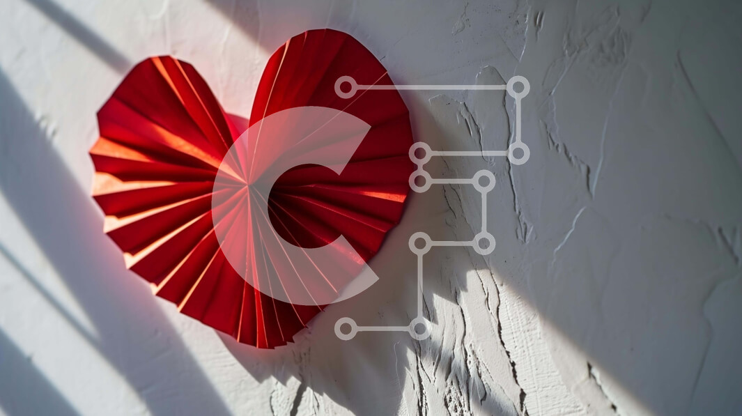 Intra Συλλεκτικό Ξύλινο Παζλ Plywood  4mm - Κόκκινο χάρτινο γλυπτό Origami σε σχήμα καρδιάς στον τοίχο Σε Ξύλινο Κουτί - Διαστάσεις Puzzle: 10x10 cm – 25 κομμάτια