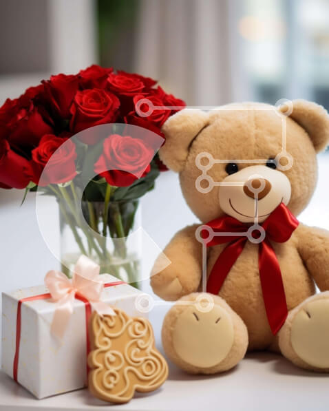 Intra Συλλεκτικό Ξύλινο Παζλ Plywood  4mm - Αρκουδάκι και τριαντάφυλλα για την ημέρα του Αγίου Βαλεντίνου Σε Ξύλινο Κουτί - Διαστάσεις: 10x10 cm – 25 κομμάτια