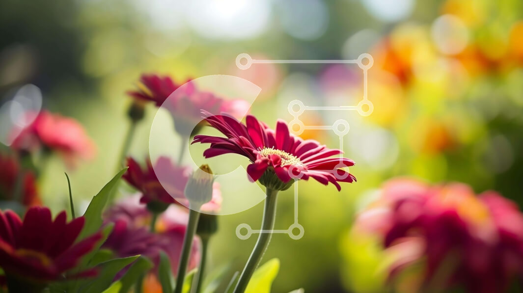 Intra Συλλεκτικό Ξύλινο Παζλ Plywood  4mm - Πολύχρωμα ανθισμένα λουλούδια σε έναν κήπο Σε Ξύλινο Κουτί - Διαστάσεις: 10x10 cm – 25 κομμάτια