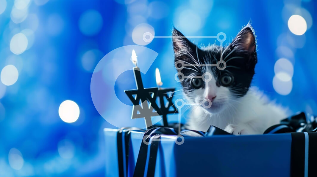 Intra Συλλεκτικό Ξύλινο Παζλ Plywood  4mm - Ασπρόμαυρο γατάκι που γιορτάζει το Χανουκά σε μια συσκευασία δώρου Σε Ξύλινο Κουτί - Διαστάσεις: 10x10 cm – 25 κομμάτια