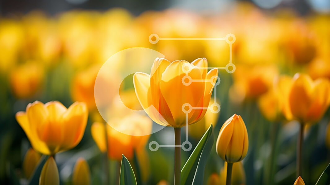 Intra Συλλεκτικό Ξύλινο Παζλ Plywood  4mm - Ζωντανές πορτοκαλί τουλίπες σε φόντο μπλε ουρανού Σε Ξύλινο Κουτί - Διαστάσεις: 10x10 cm – 25 κομμάτια